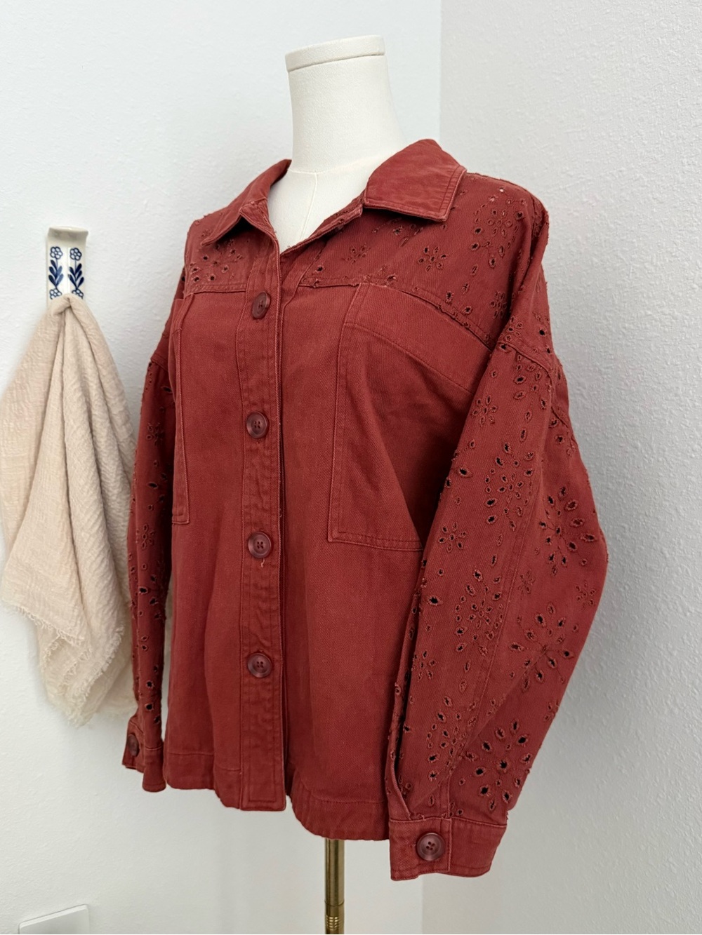 Solitaire Rust Red Eyelet Denim Jacket XL